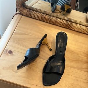 Leather Faux-Bamboo Kitten Heels